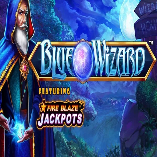 Slots logo of Blue Wizard Fire Blaze Jackpots from Rarestone Gaming at OnlySpins Casino